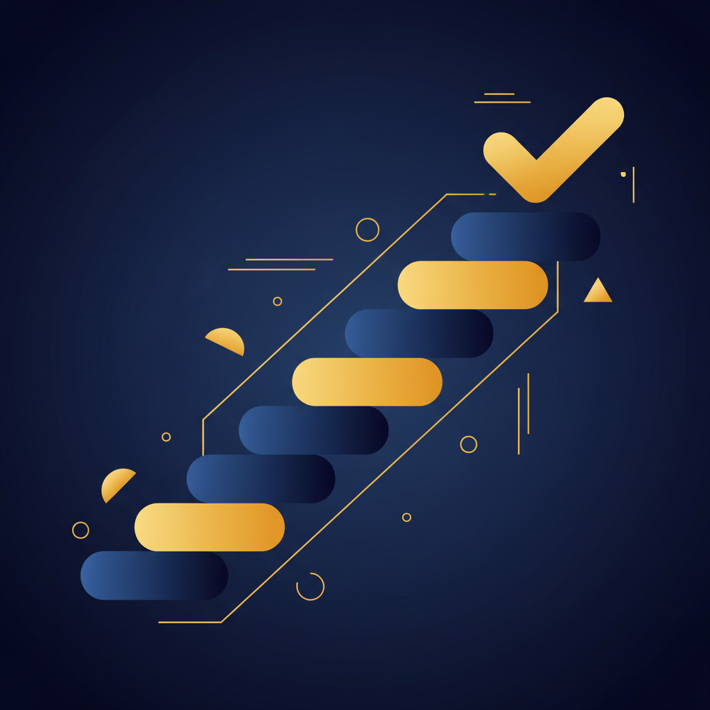 Escalier de dix marches colorées symbolisant le plan d'action de conformité IA Act